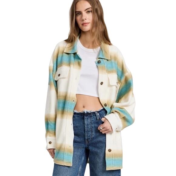 FREE PEOPLE Ruby West Coast Shirt Jacket Shacket sz Medium Oversized Heavyweight - Picture 1 of 16